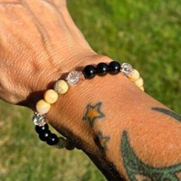 Crazy Lace Black Obsidian Gemstone Protection Joy Charm Bracelet - Picture 4 of 5